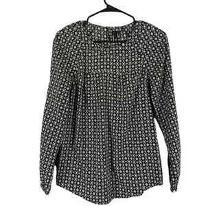 Mango Black & White Paisley Long Sleeve Office Attire Blouse Women Sz 2